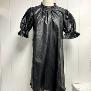 THML Faux Leather Ruffle Puff Sleeve Dress